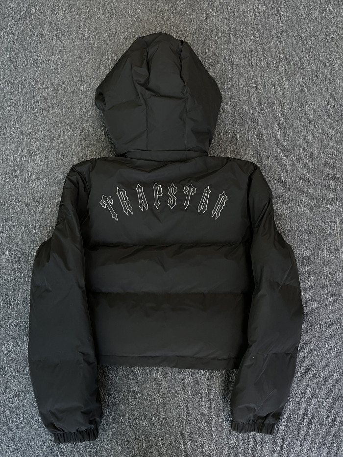 1:1 quality version Black Short Chest Cross Down Detachable Hooded Jacket for girls