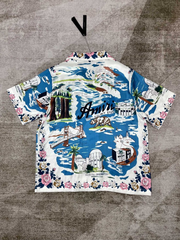 1:1 quality version Holiday travel silk short sleeve  shirt