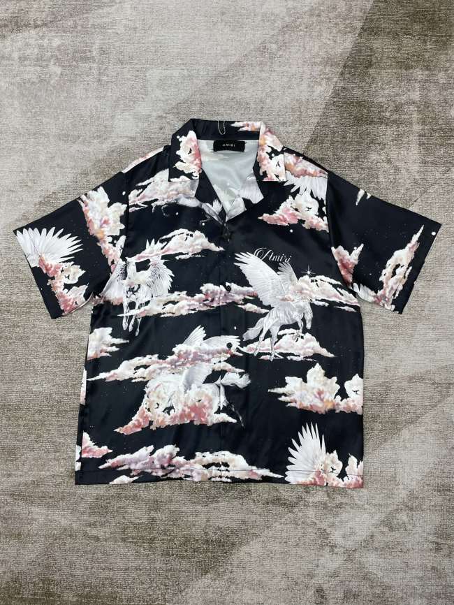 1:1 quality version Flying white horse silk  short sleeve  shirt