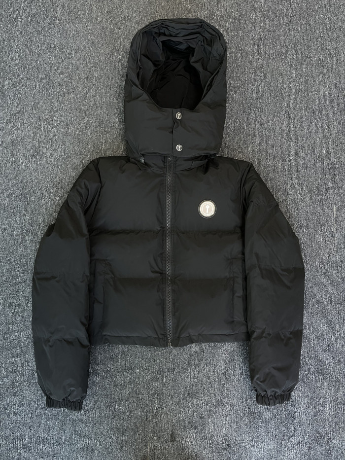 1:1 quality version Black Short Chest Cross Down Detachable Hooded Jacket for girls