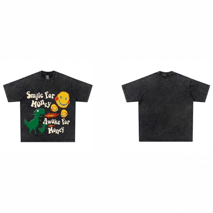 1:1 quality version Smiley Dinosaur Doodle Print Short Sleeve Tee