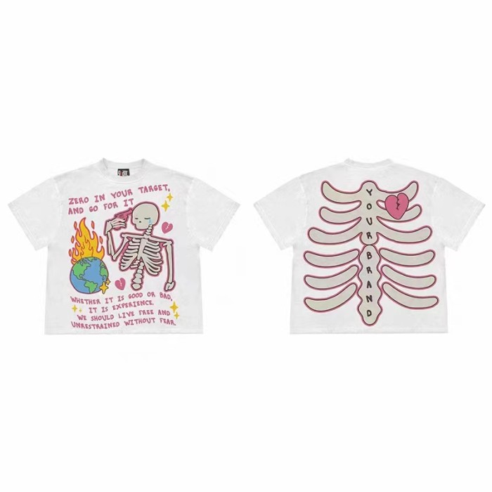 1:1 quality version Broken Heart Skull Graffiti Short Sleeve Tee