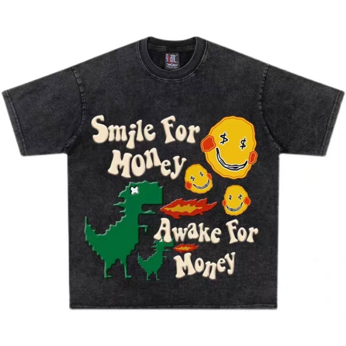 1:1 quality version Smiley Dinosaur Doodle Print Short Sleeve Tee