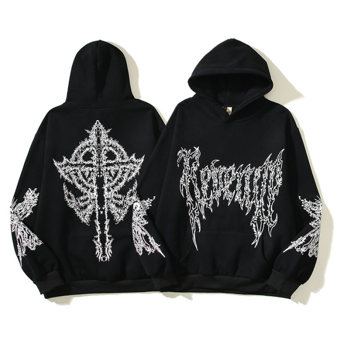 Crucifix Unicorn Arms Diablo Style Skull Sweatshirt Hoodie