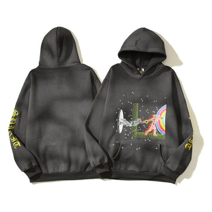 Vintage Aged Time Warp Arm Embroidered Letter Sweatshirt Hoodie