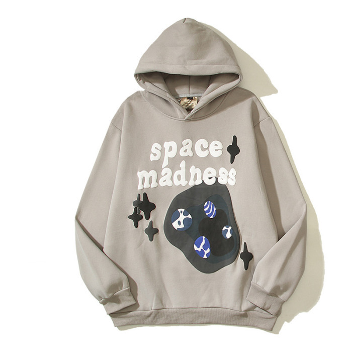 Vintage Space Crazy Foam Letter Grey Hoodie