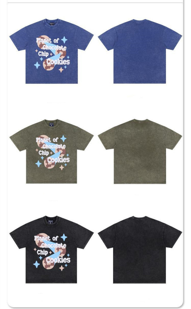 Cartoon Planet Washed Old Letter Print T-shirt 3 Colors