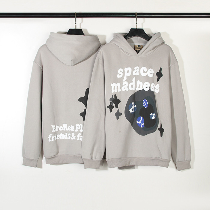 Vintage Space Crazy Foam Letter Grey Hoodie