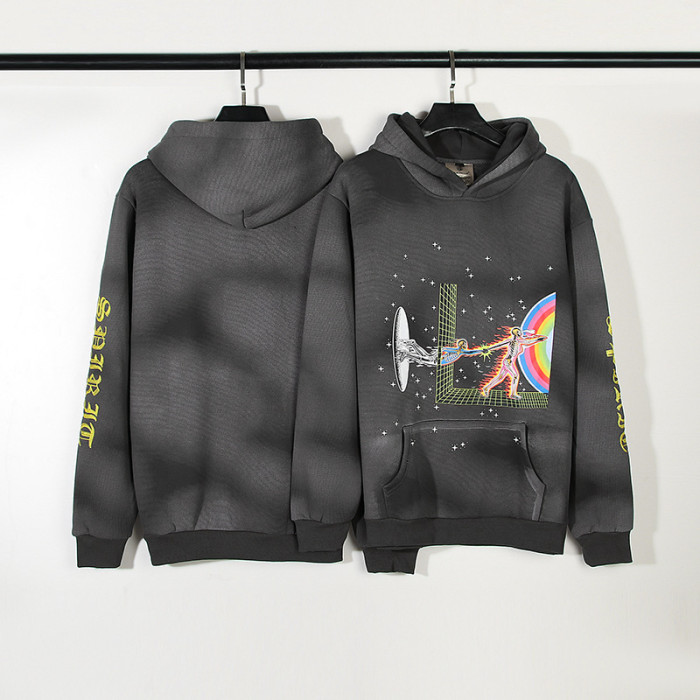 Vintage Aged Time Warp Arm Embroidered Letter Sweatshirt Hoodie