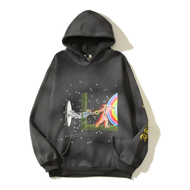 Vintage Aged Time Warp Arm Embroidered Letter Sweatshirt Hoodie
