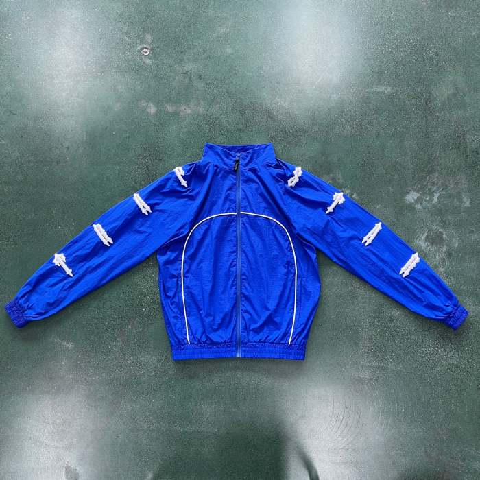 1:1 quality version Crucifix Wrap Around Embroidered Blue Jacket Set