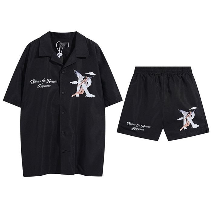 Angel Letter R Printed Lapel Top Shirt