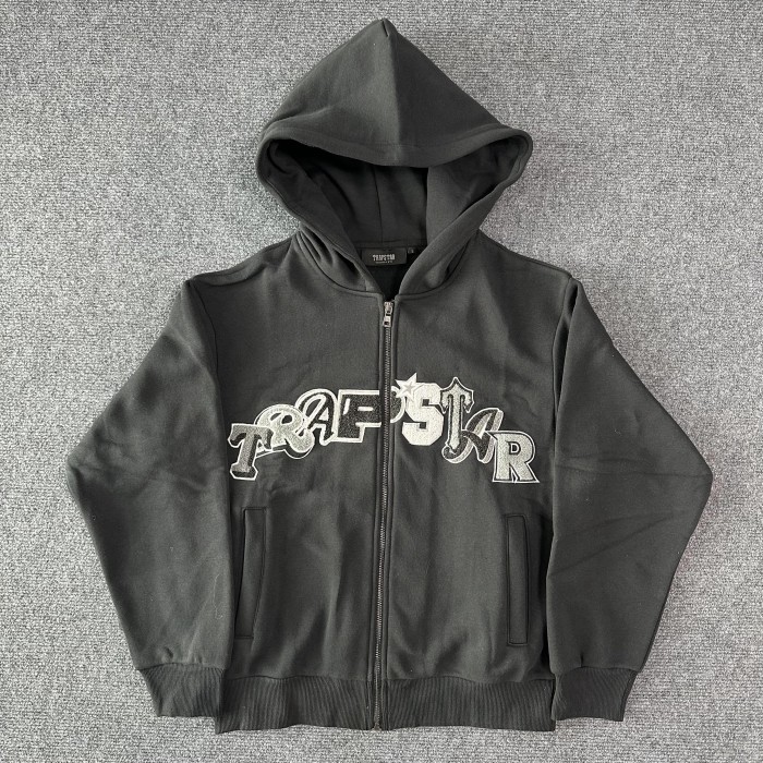 1:1 quality version Black And White Monogrammed Towel Embroidered Zipper hoodie