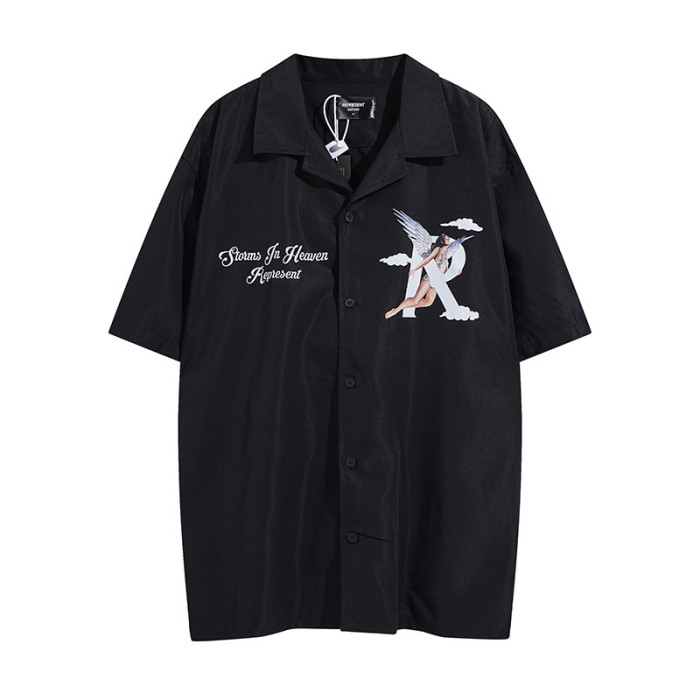 Angel Letter R Printed Lapel Top Shirt