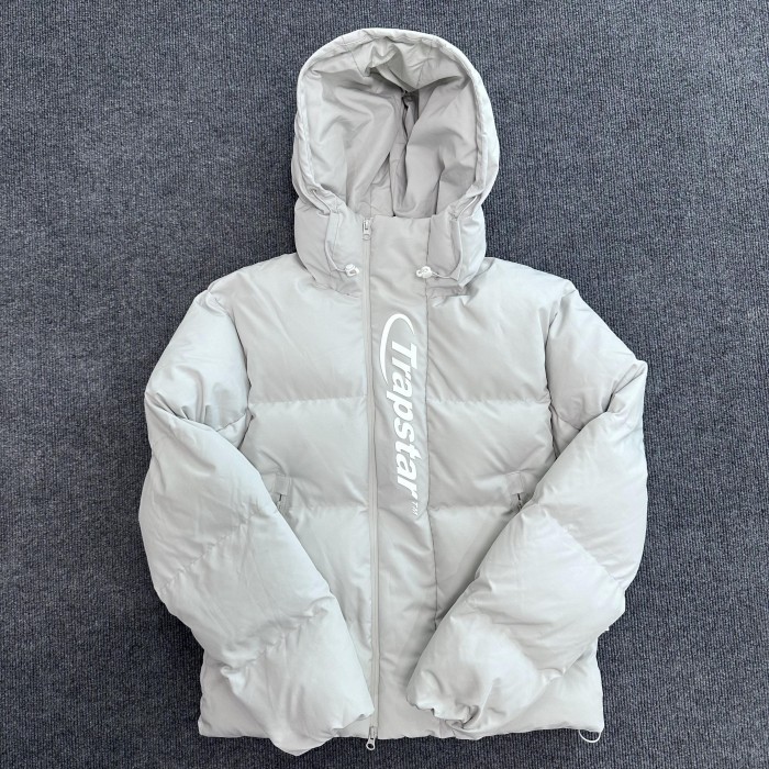 1:1 quality version Gray and White Letter Embroidered Hooded Down Jacket