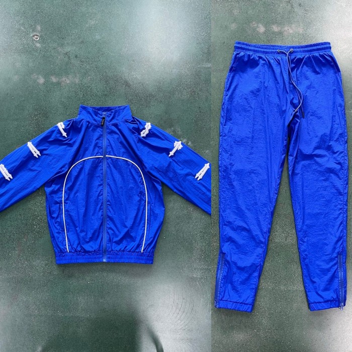 1:1 quality version Crucifix Wrap Around Embroidered Blue Jacket Set