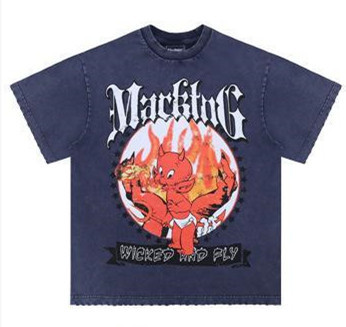 Red Imp Flame Print Washed Old Tee