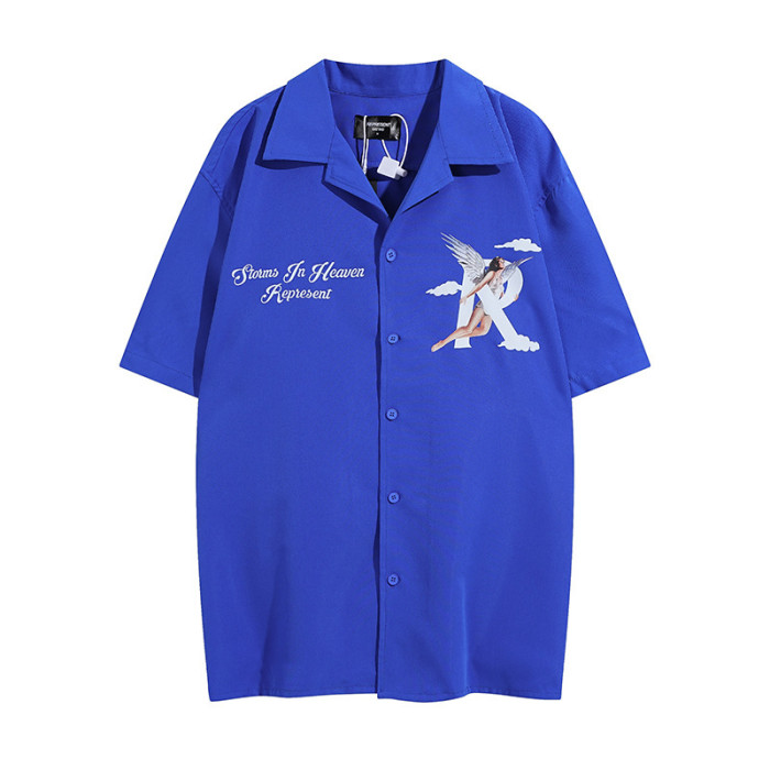 Angel Letter R Printed Lapel Top Shirt