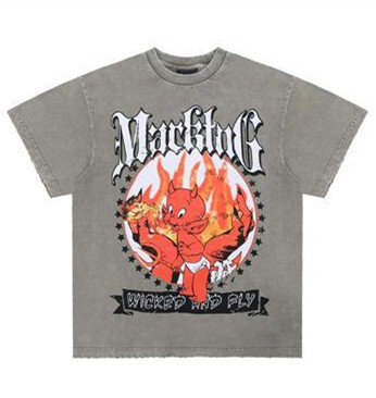 Red Imp Flame Print Washed Old Tee