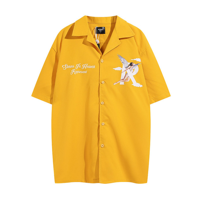 Angel Letter R Printed Lapel Top Shirt