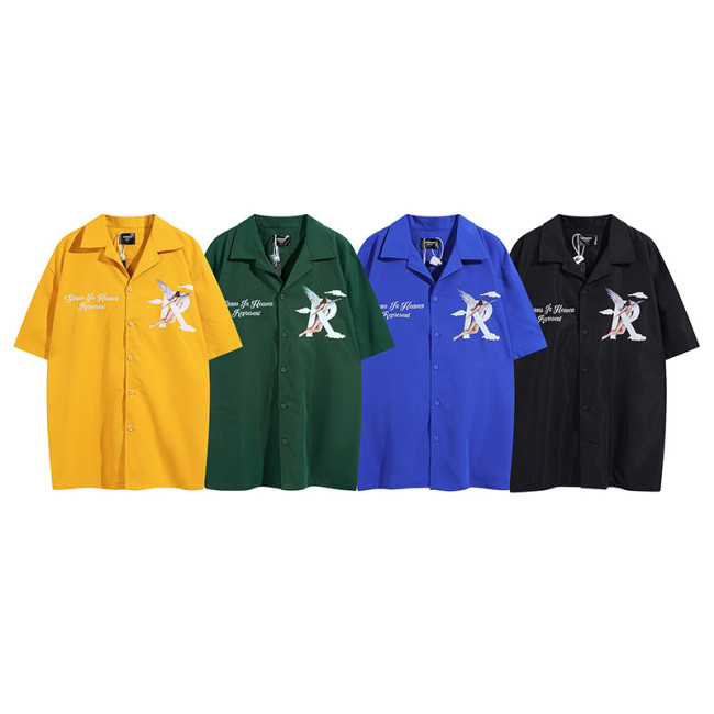 Angel Letter R Printed Lapel Top Shirt