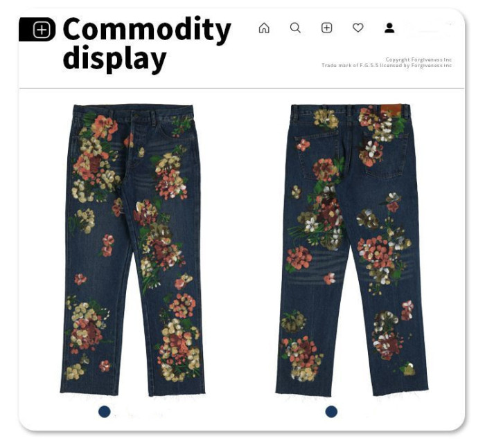 Heavy Duty Graffiti Flower Mustard Wash Denim Trousers