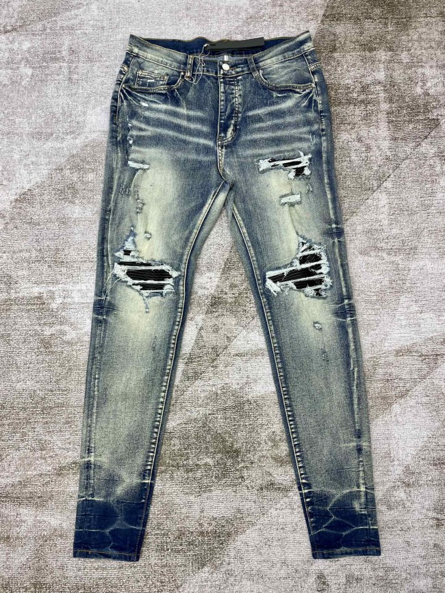 1:1 quality version Leather Cable Spliced Jeans