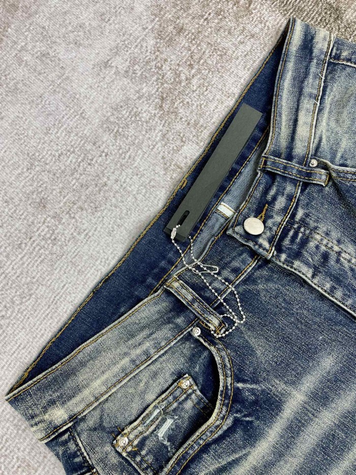 1:1 quality version Leather Cable Spliced Jeans