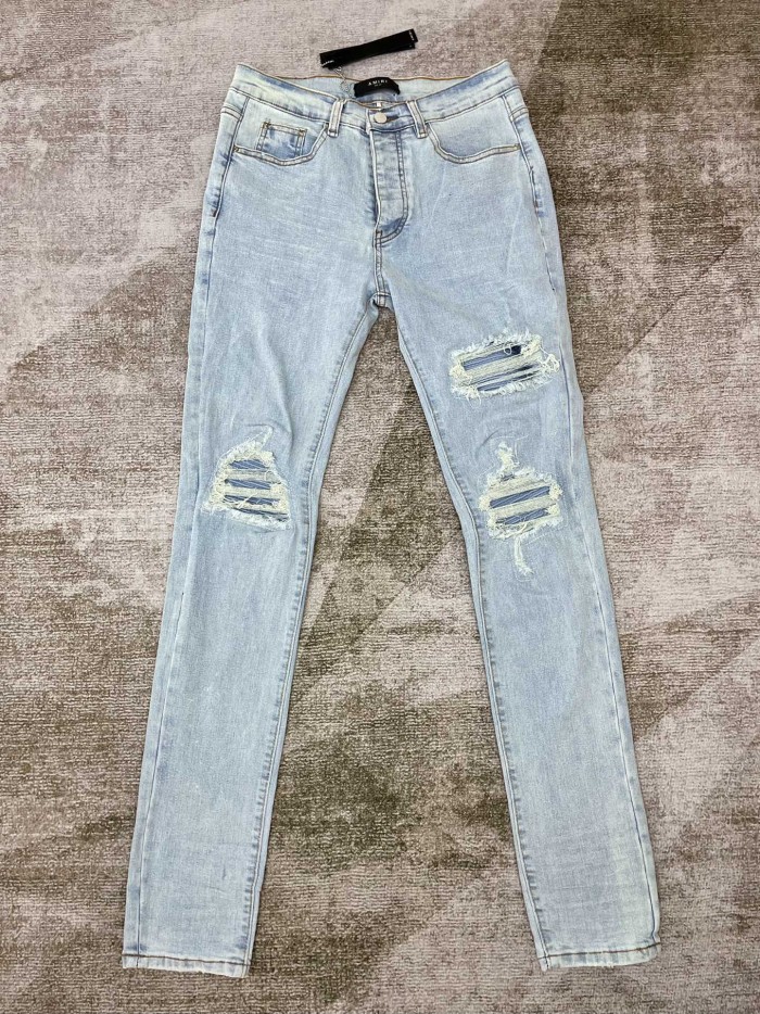 1:1 quality version Patchwork jeans in light gray
