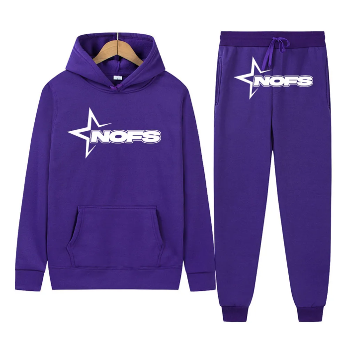 White Bright Star Print Sweatshirt Sweatpants Set