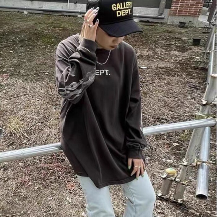 Letter LOGO Flame Print Long Sleeve Tee