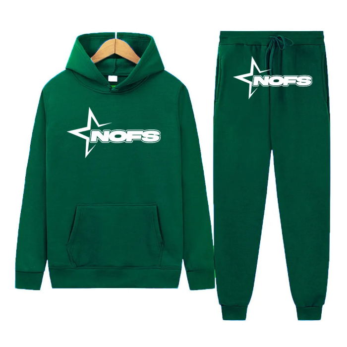 White Bright Star Print Sweatshirt Sweatpants Set