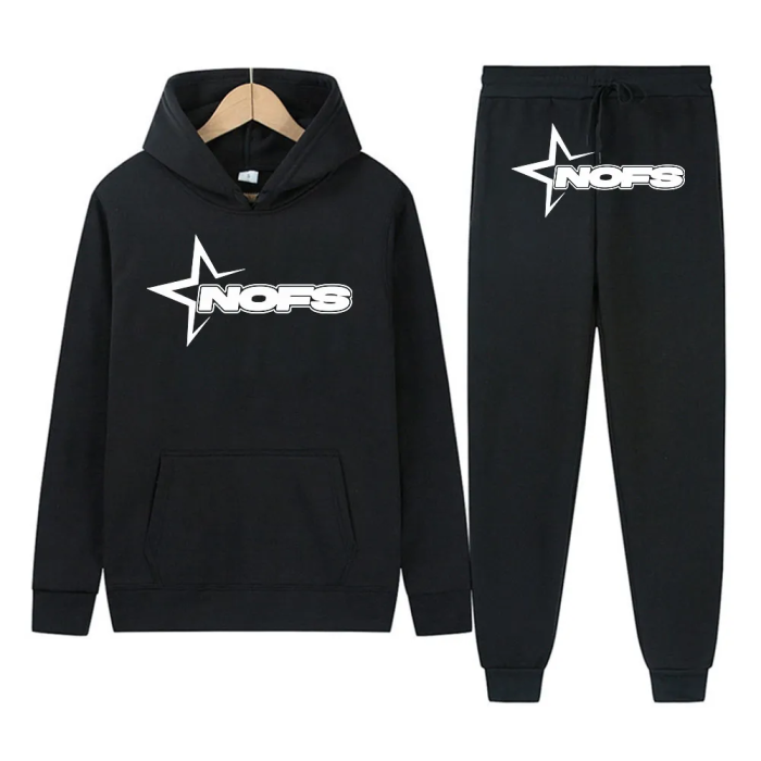 White Bright Star Print Sweatshirt Sweatpants Set