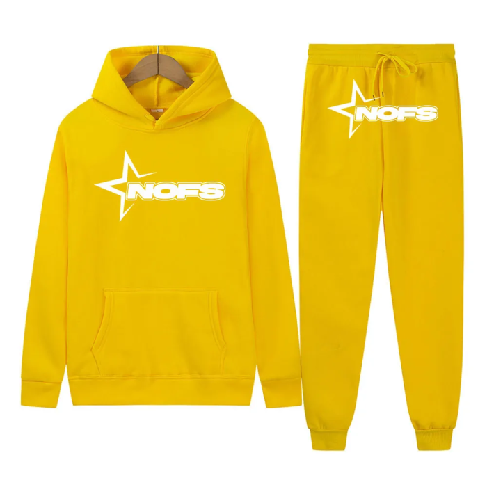 White Bright Star Print Sweatshirt Sweatpants Set