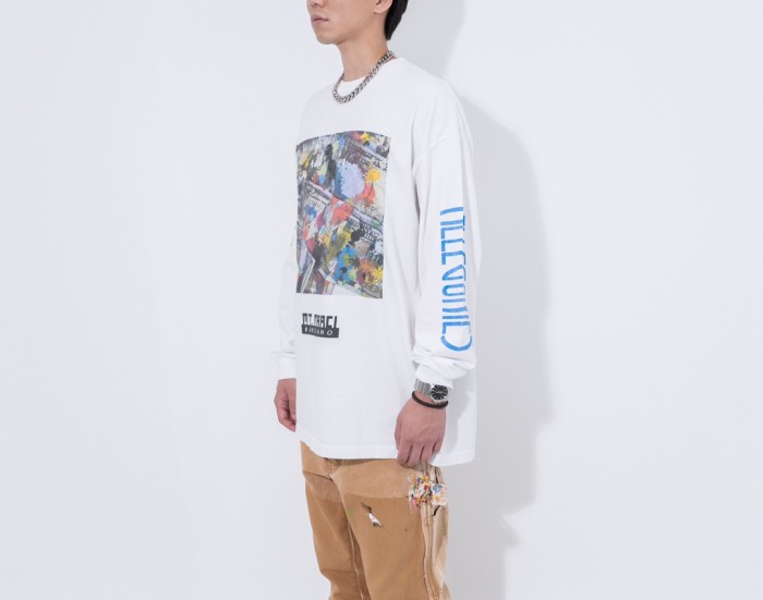 Dollar Graffiti Letter Print Round Neck Long Sleeve Tee