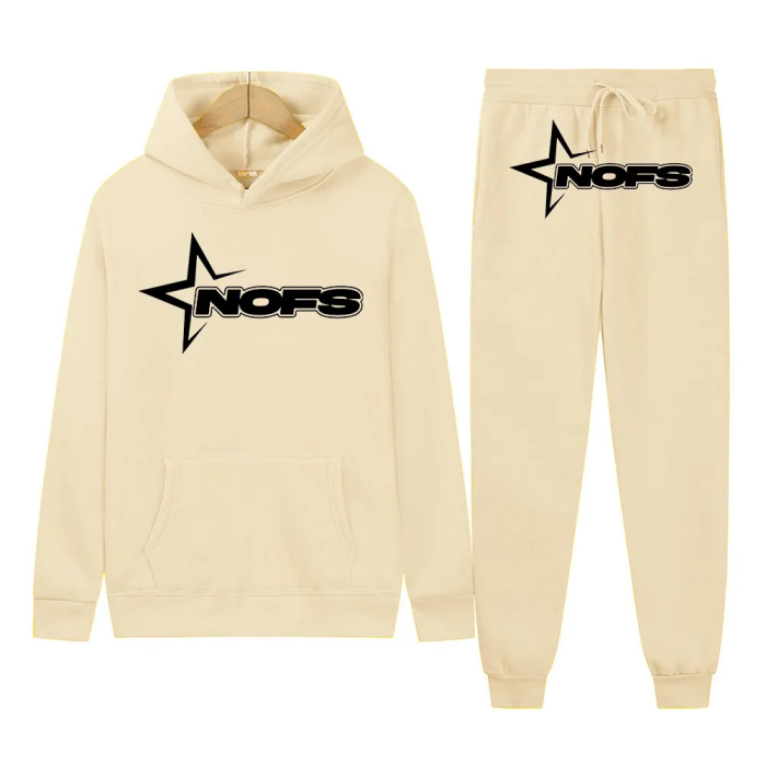 White Bright Star Print Sweatshirt Sweatpants Set