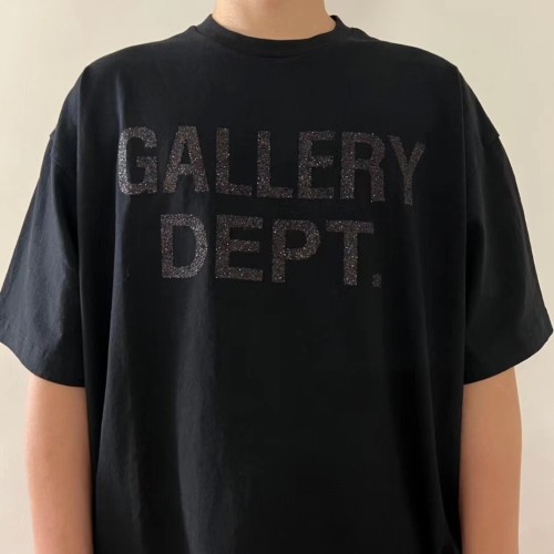 Black Glitter Pink Logo Letter Print T-shirt