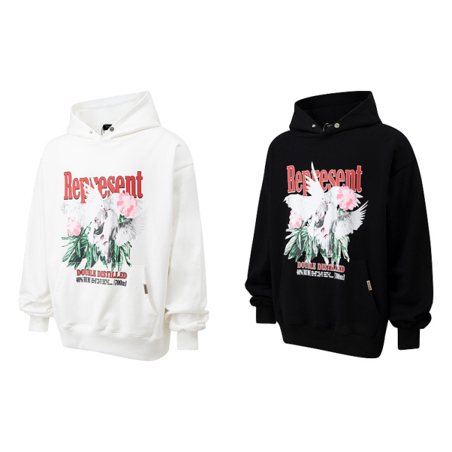 Dove and Flower Print Hoodie 2 Colors