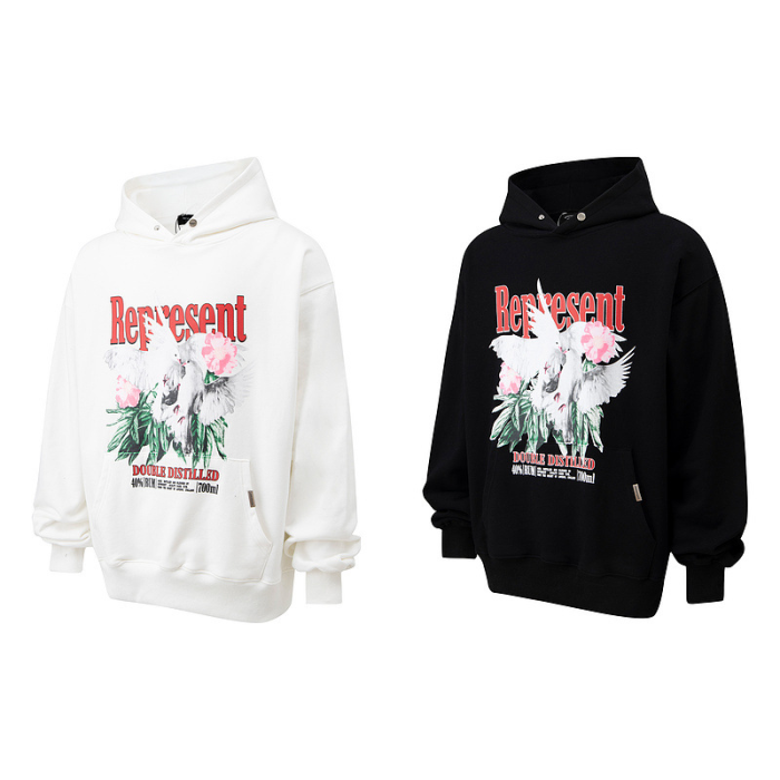 Dove and Flower Print Hoodie 2 Colors