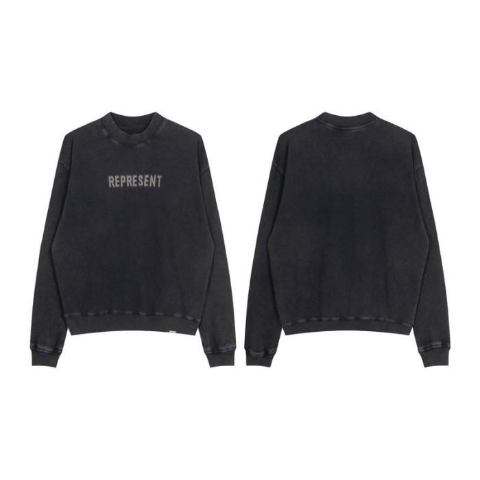High street washed crew neck pullover hoodie