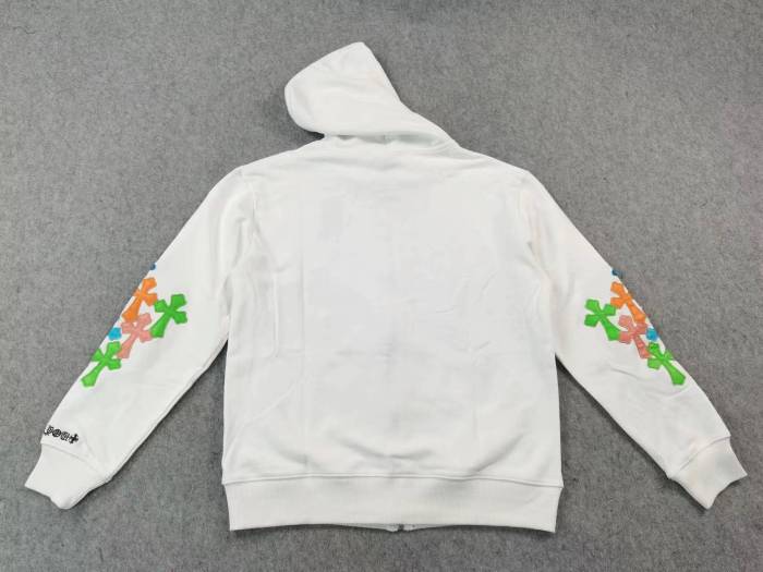 colorful leather cross logo sleeve hoodie black & white