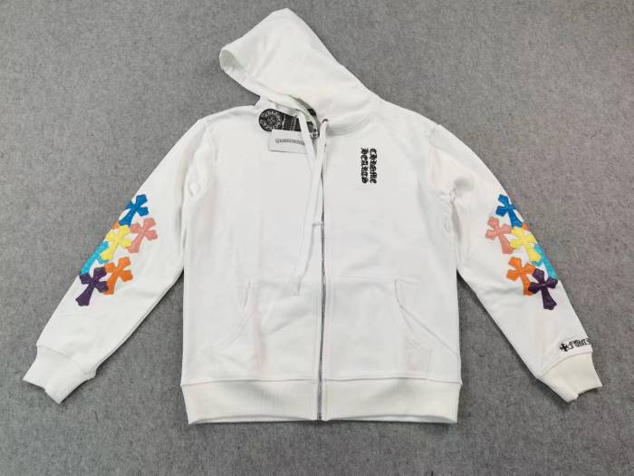 colorful leather cross logo sleeve hoodie black & white