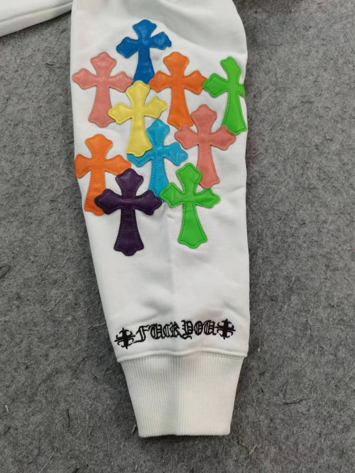 colorful leather cross logo sleeve hoodie black & white