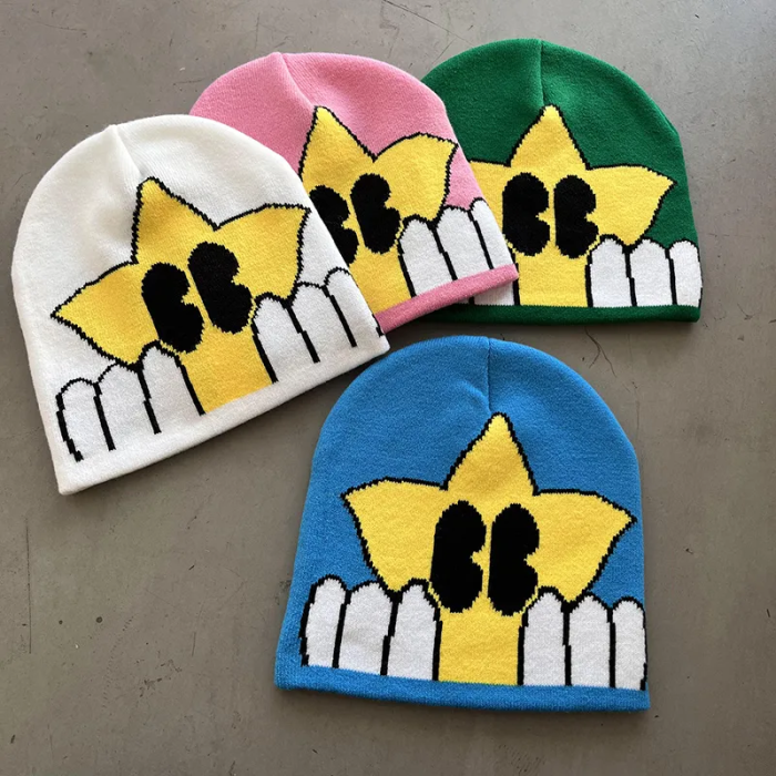 [buy more save more]Big eyes five-pointed star chunky cold hat 8 colors
