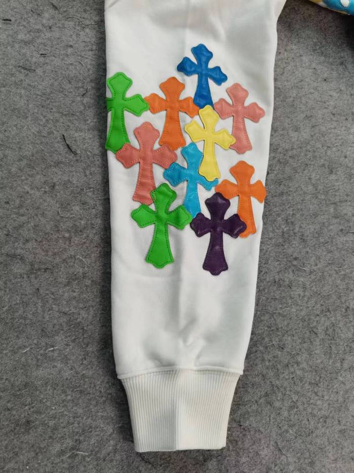 colorful leather cross logo sleeve hoodie black & white