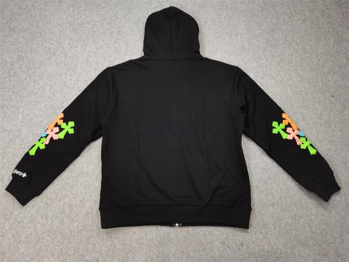 colorful leather cross logo sleeve hoodie black & white