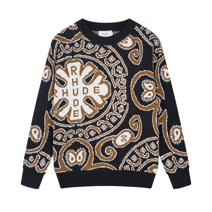 [buy more save more]Jacquard Cashew Crew Neck Knit Long Sleeve Sweater 3 colors