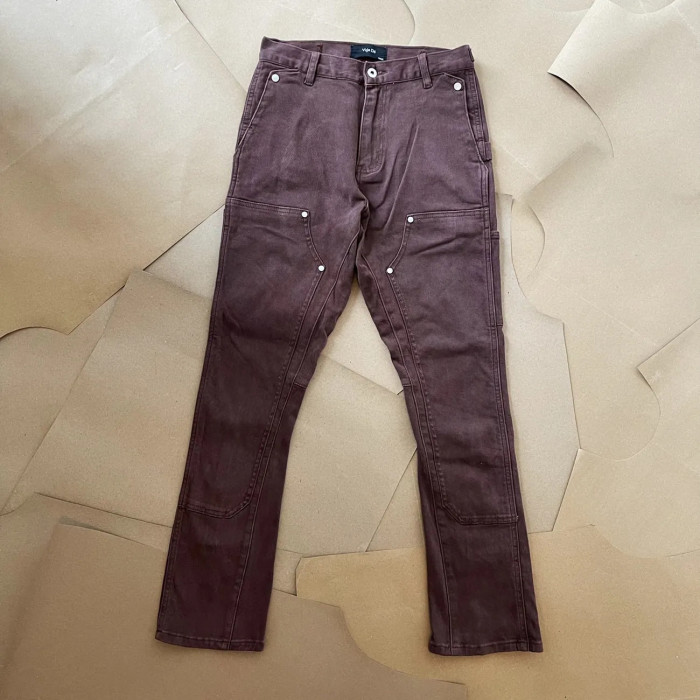 Two-tone spliced studded flared jeans 2 colors
