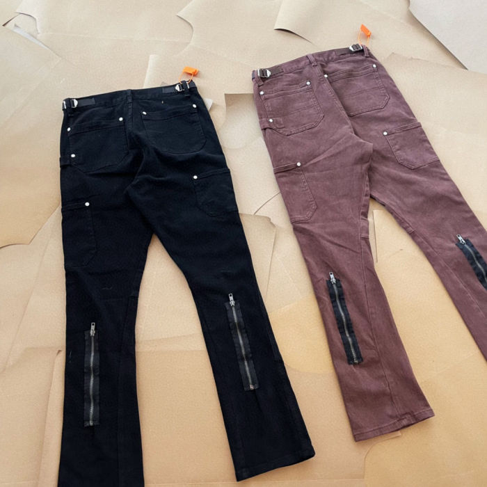 Two-tone spliced studded flared jeans 2 colors