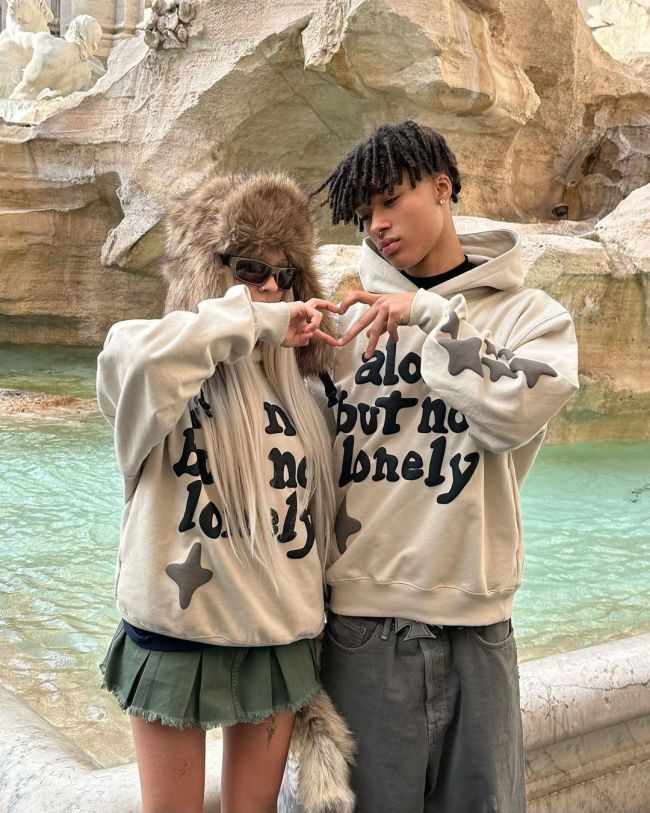 Classic Beige Not Alone Printed Foam Sweatshirt Hoodie